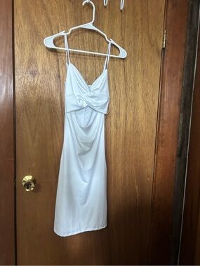 Sheer White Twist-Front Spaghetti Strap Midi Dress